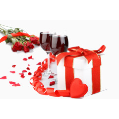 礼物盒与红酒玫瑰花