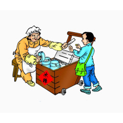 卡通买冰棍的老太太素材图片