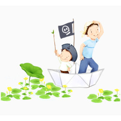 父亲节元素荷花荷叶父亲和小孩装饰元素