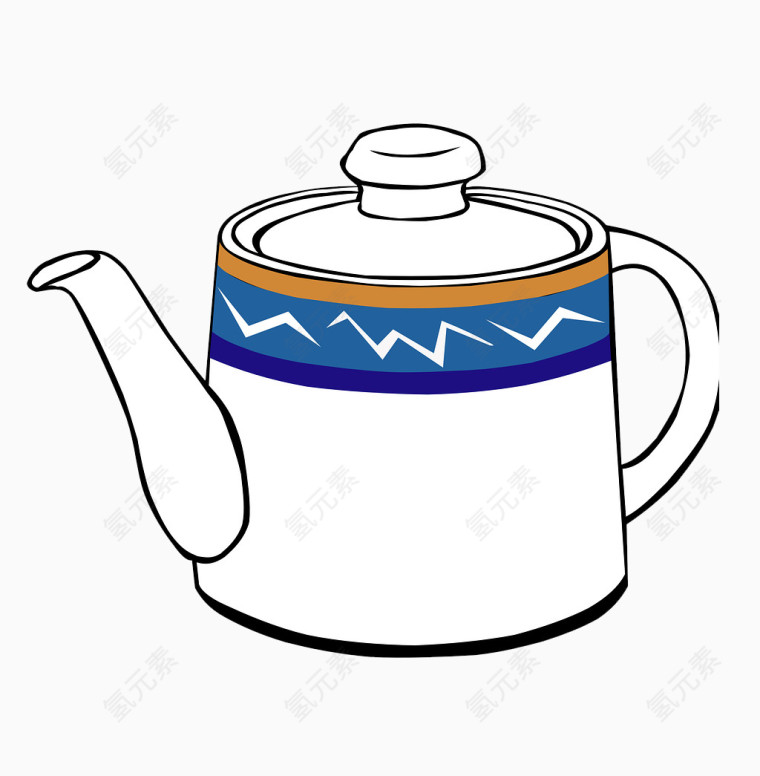 卡通手绘青花瓷茶壶