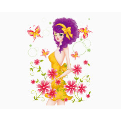 转身的美丽的卡通女人