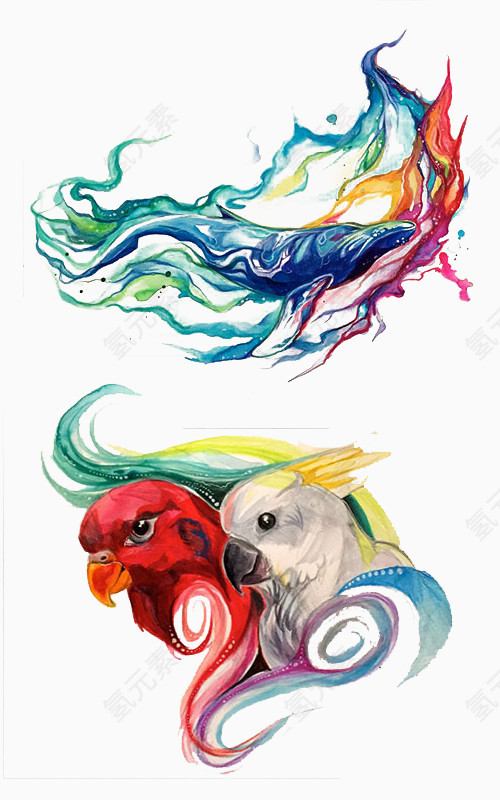 手绘水彩动物