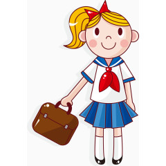 卡通女生学生上学素材