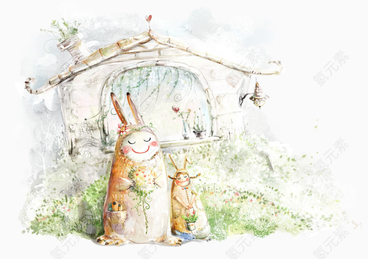 手绘清新小兔子的加插画