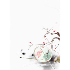 唯美中国古风梅花扇子水墨插画
