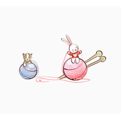 卡通手绘小兔子织毛线
