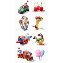 碰碰车摩天轮殷桃卡通手绘