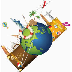 环球旅行卡通手绘水彩图标元素