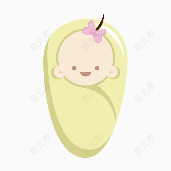 矢量手绘襁褓里的可爱女婴