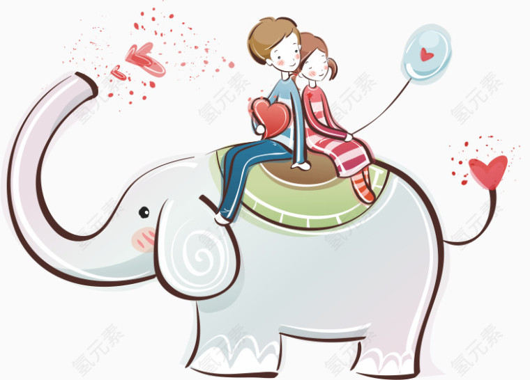 坐在大象上的情侣