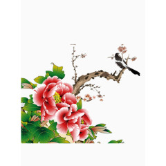 牡丹水粉画素材