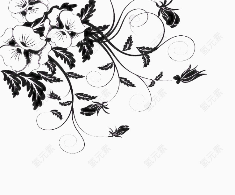 抽象黑色小花手绘
