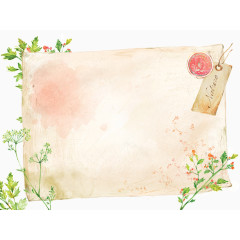 小清新绿叶彩绘信封插画