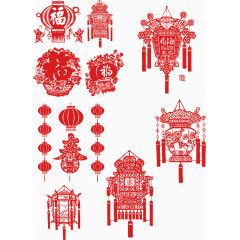 春节剪纸灯笼元素合集