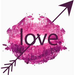 紫色水彩LOVE唇印设计矢量素材