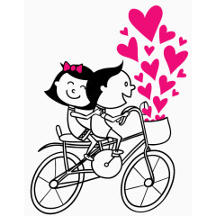 卡通骑自行车的情侣矢量素材