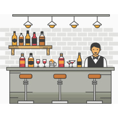 吧台扁平画卡通手绘装饰元素图标元素