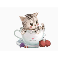 卡通手绘杯子小猫