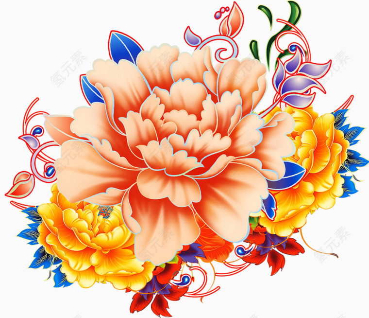 精美手绘牡丹花