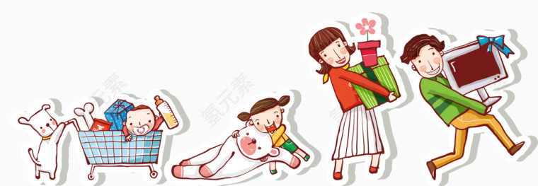 手绘搬家场景卡通人物