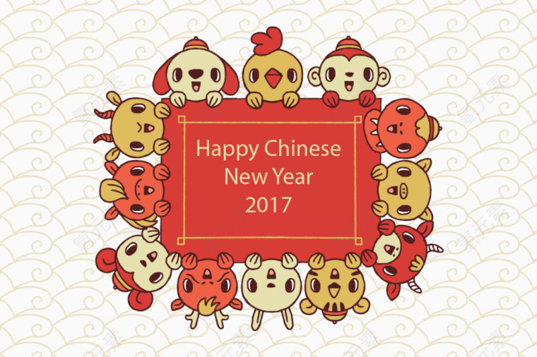 可爱十二生肖新年卡