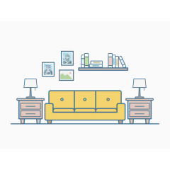 手绘简约书房客厅沙发场景