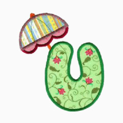 生活元素刺绣字母U雨伞