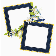 黑色正方形相框边框白色菊花可爱风格相框