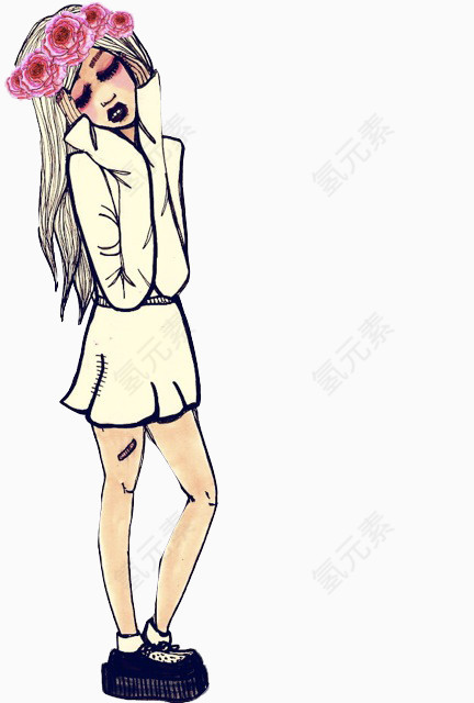 插画带花环的美女