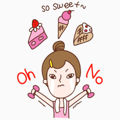 卡通手绘拒绝甜食锻炼的女孩