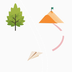卡通简洁丘陵树木小路纸飞机