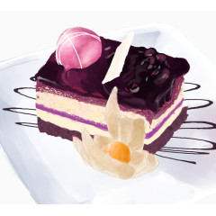 蓝莓蛋糕手绘素材