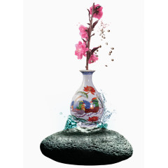 手绘桃花花瓶