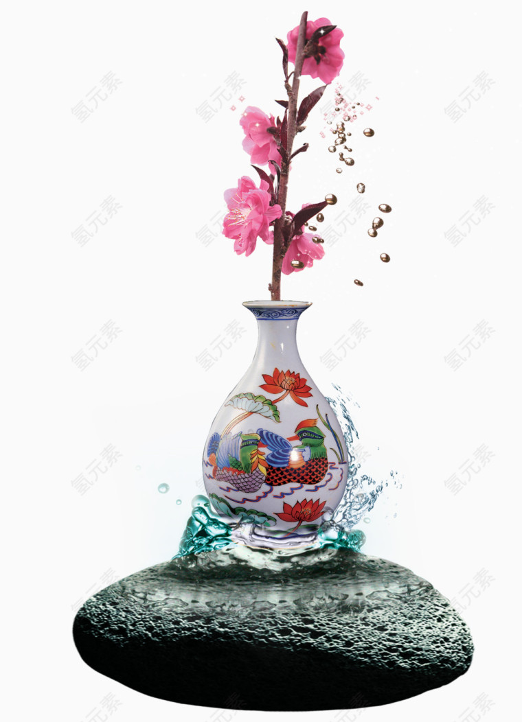 手绘桃花花瓶