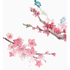 手绘桃花蝴蝶插图