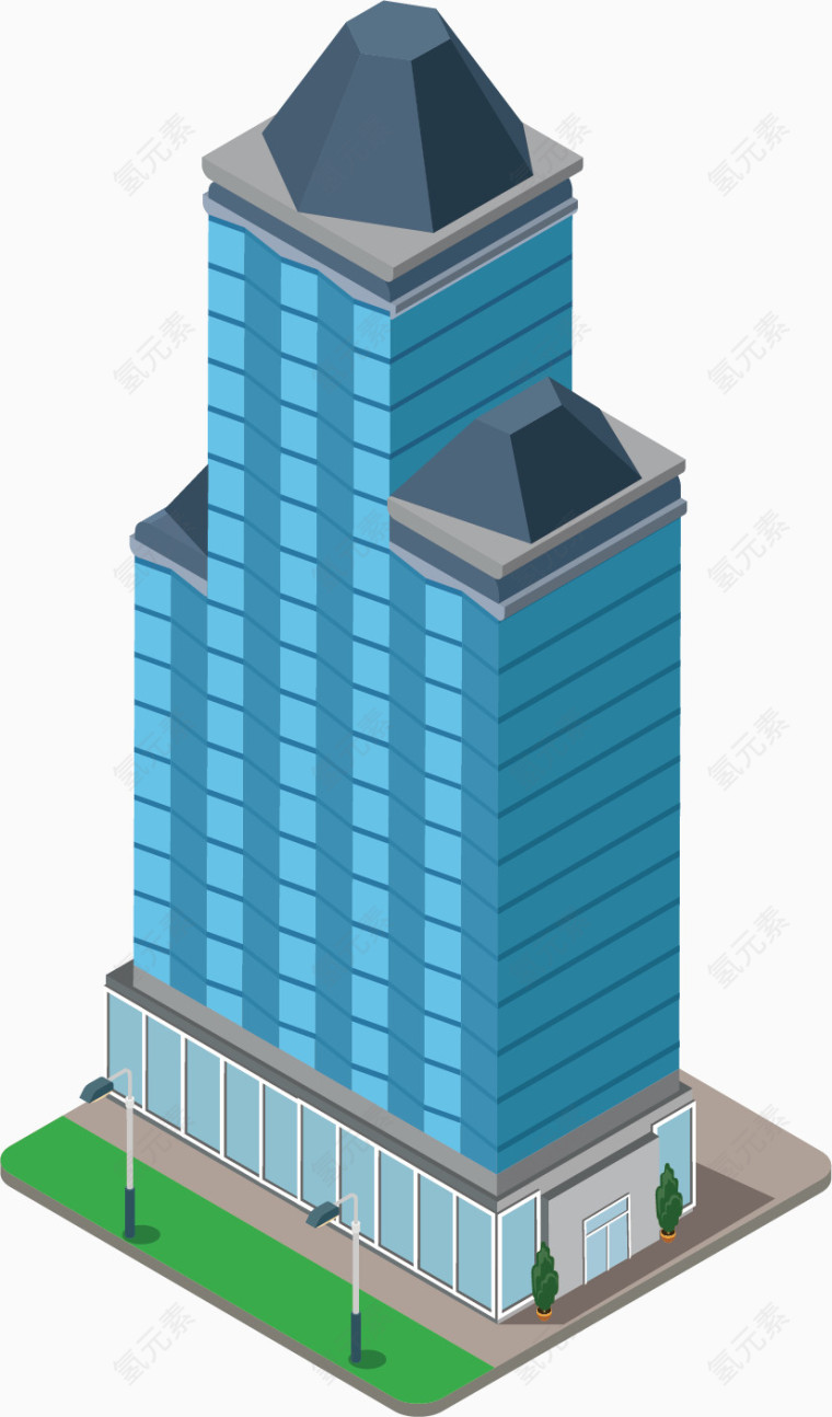 扁平化城市建筑高楼城镇公路招牌树木地产