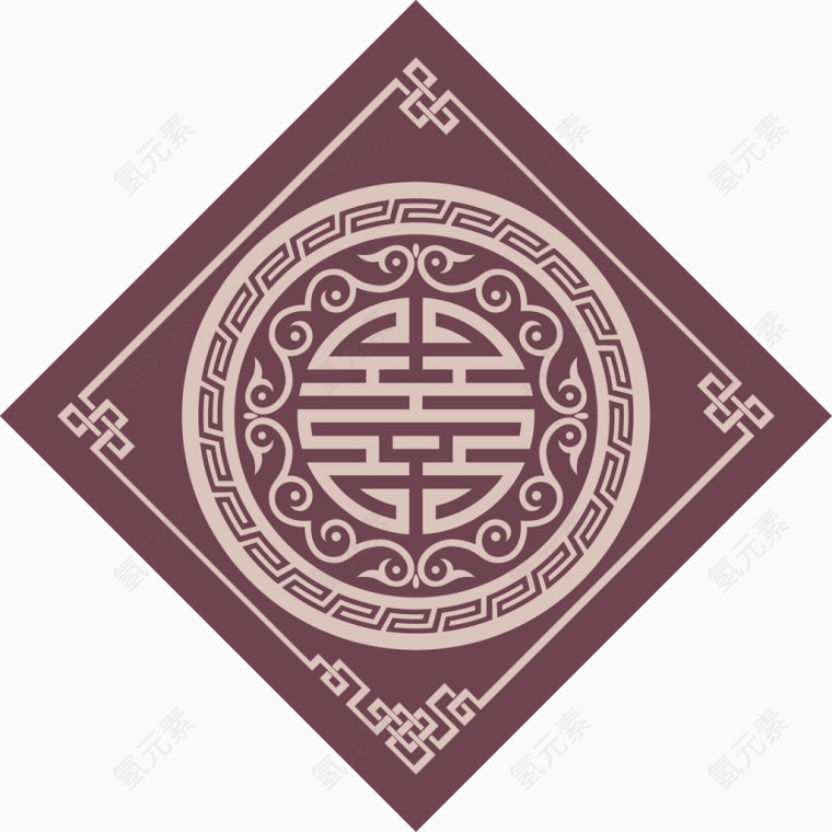 棕色中国风福字装饰图案
