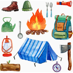 14款水彩绘野营装备矢量元素