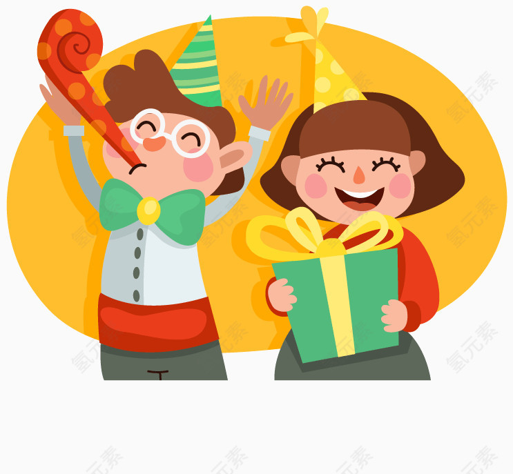 2个庆祝生日的儿童矢量