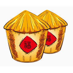 卡通手绘贴福字的黄色粮仓