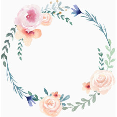 手绘水彩绘画粉嫩花卉绿叶边框