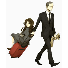 坐在行李箱上的女孩