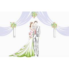 手绘结婚情侣