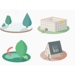 卡通立体房子集合元素