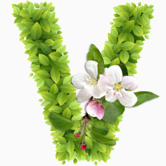 春意盎然的绿叶花卉字母M