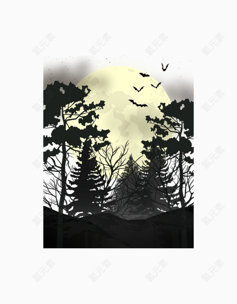 万圣节派对小册子夜晚的森林矢量图