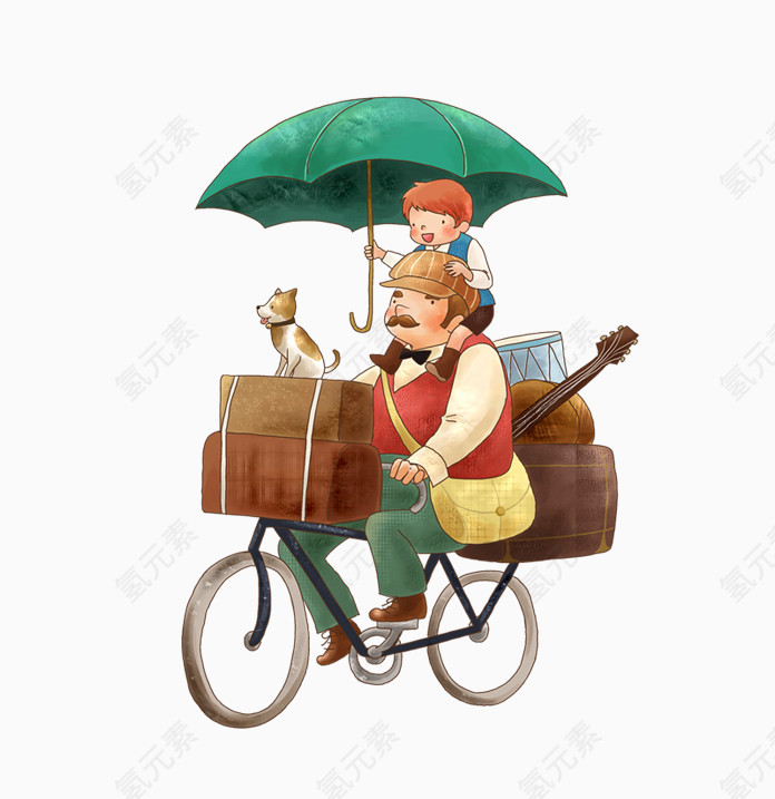 骑自行车的父子俩