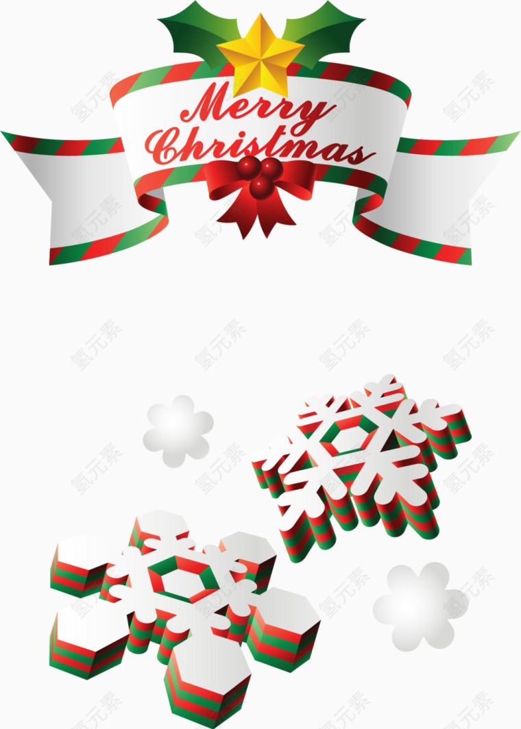 矢量圣诞雪花丝带