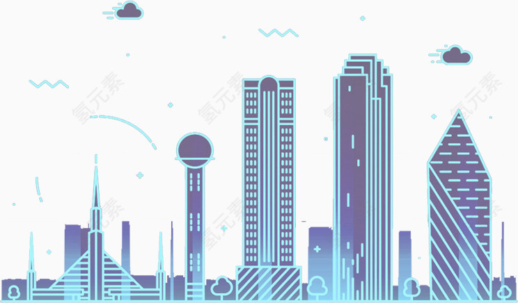 蓝色卡通手绘建筑