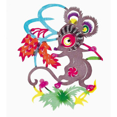 鼠十二生肖剪纸复色剪纸